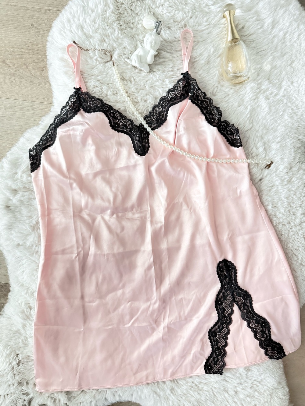 NWT Victoria’s Secret Tease Signature Pink Satin Lace Chemise Slip Dress S